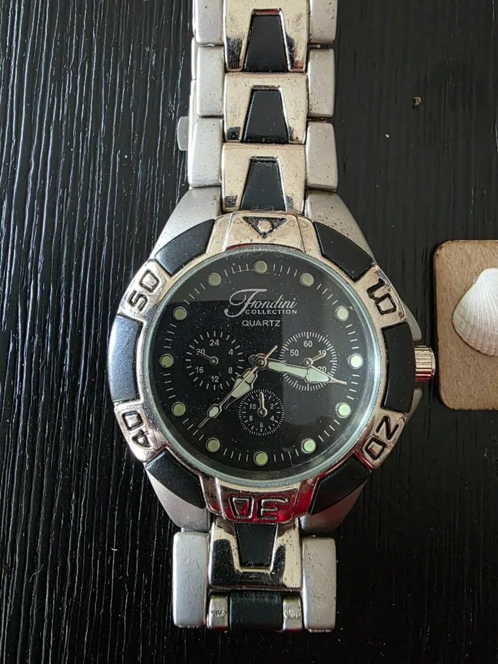 Item #W119 Fondini Black face 3 dial Watch.